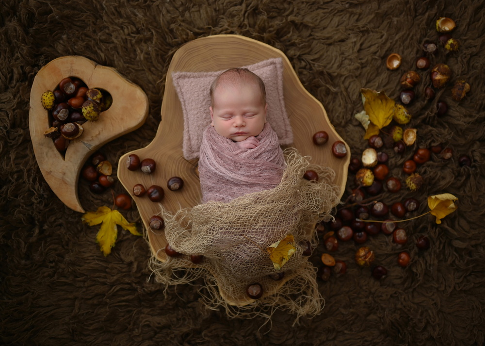 Geborgenheit für Neugeborene im Fotostudio Voigt in Erfurt Ein friedlich schlafendes neugeborenes Baby beim Baby-Fotoshooting in Erfurt