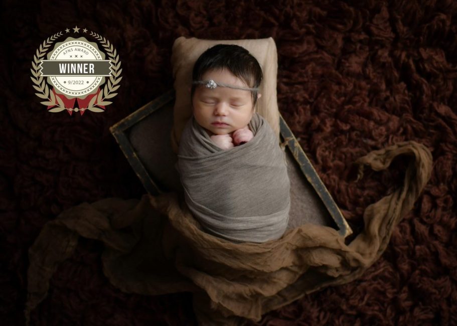 Geborgenheit für Neugeborene im Fotostudio Voigt in Erfurt Newborn Award Siegerfoto Baby schlafend und glücklich